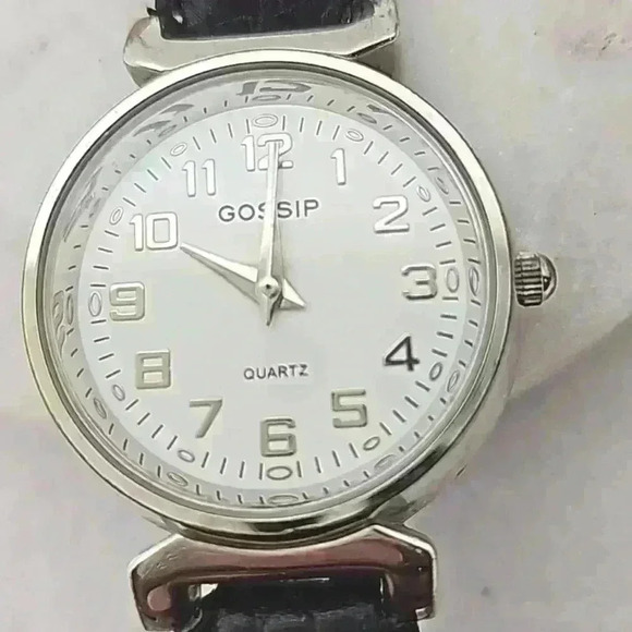 Gossip women's wrist watch leather black stainless steel silver buckle vintage - Picture 2 of 14